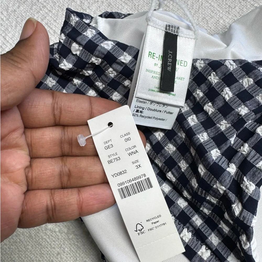J Crew Swimsuit Scrunchie Square Neck Gingham Plaid Bikini Top NEW BE753